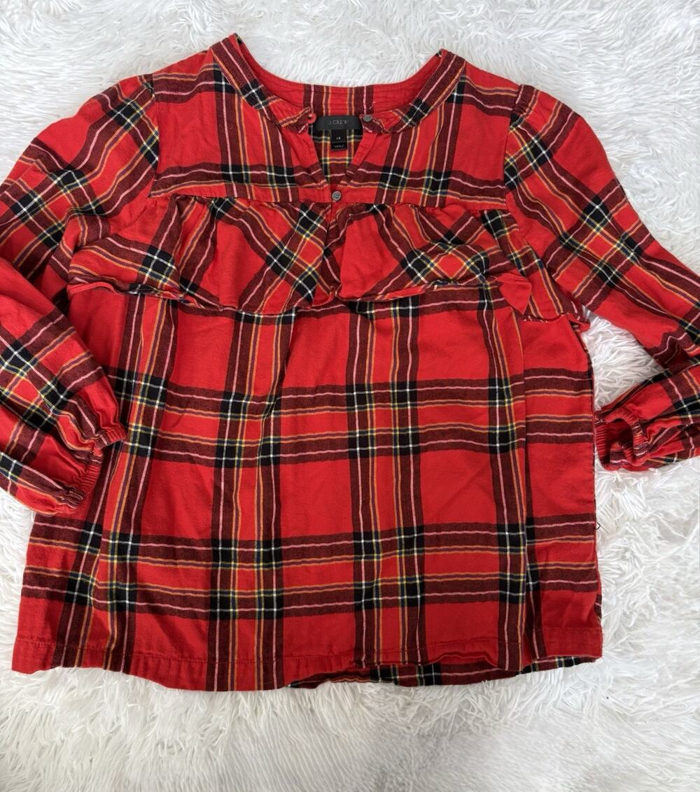 J. Crew Tartan Plaid XS Ruffle Blouse. Pretty, Great Condition